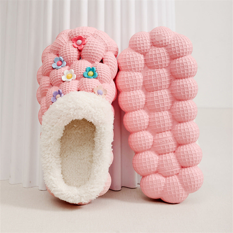 Non-slip Cotton Slippers Couple's Bag Heel Lychee Cotton Shoes