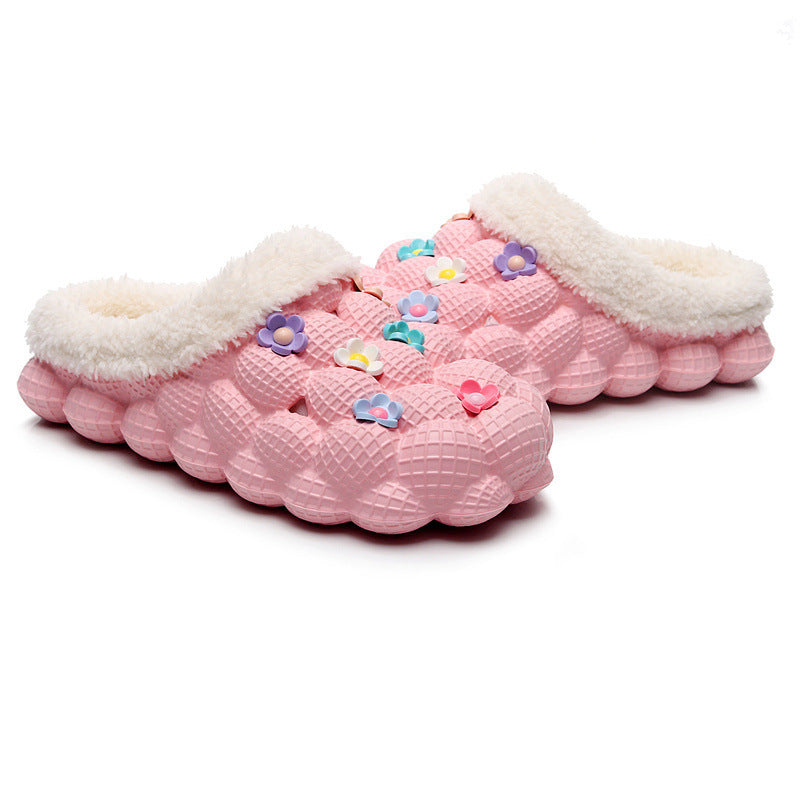 Non-slip Cotton Slippers Couple's Bag Heel Lychee Cotton Shoes