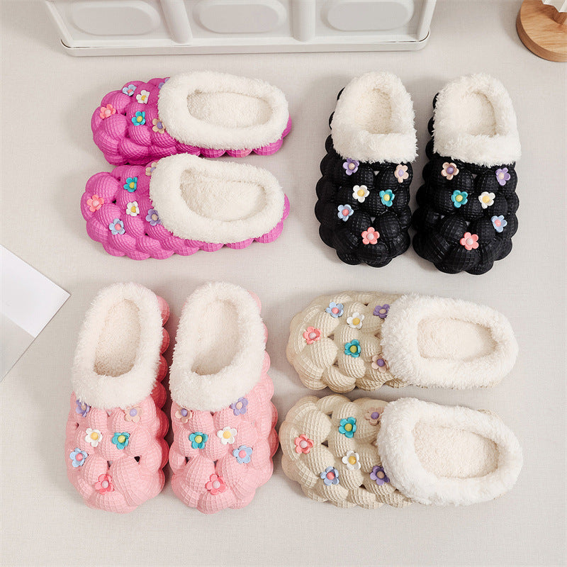 Non-slip Cotton Slippers Couple's Bag Heel Lychee Cotton Shoes