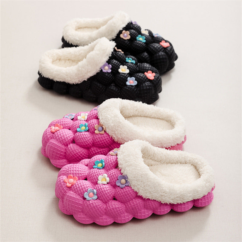 Non-slip Cotton Slippers Couple's Bag Heel Lychee Cotton Shoes